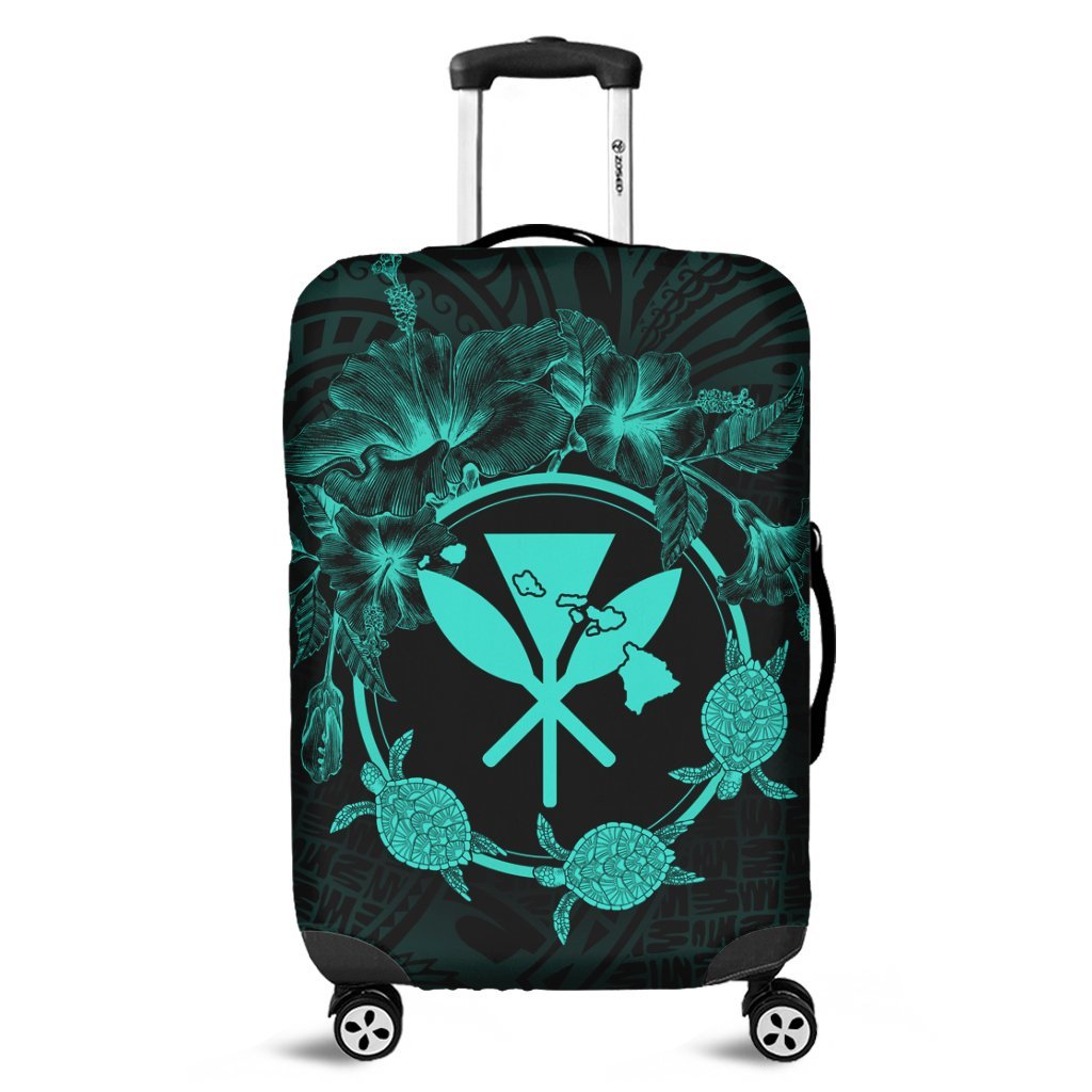 Hawaii Kanaka Turtle Hibiscus Polynesian Luggage Covers - Anthea Style Turquoise - AH Black - Polynesian Pride