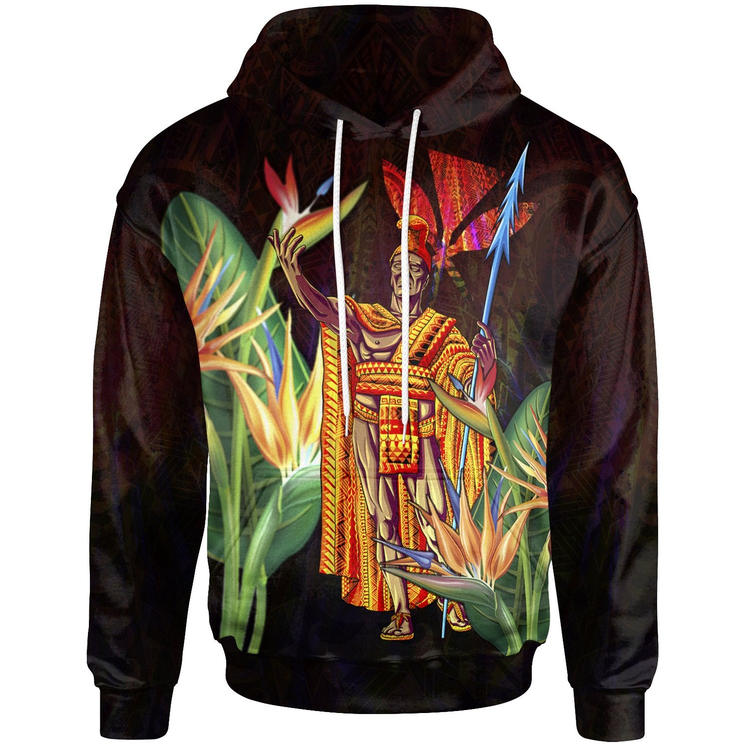 Hawaii Hoodie King With Bird of Paradise Unisex Black - Polynesian Pride