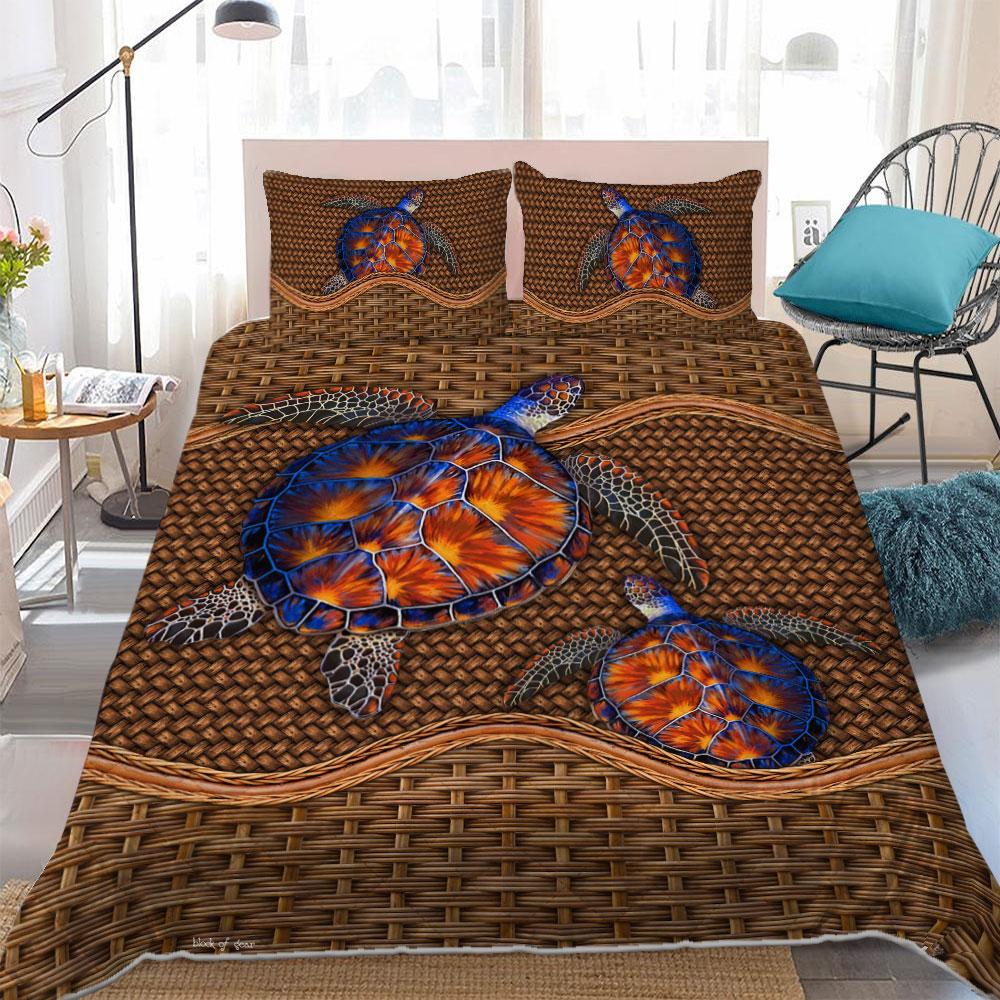 Hawaii Love Turtles Pattern Polynesian Bedding Set - AH Brown - Polynesian Pride