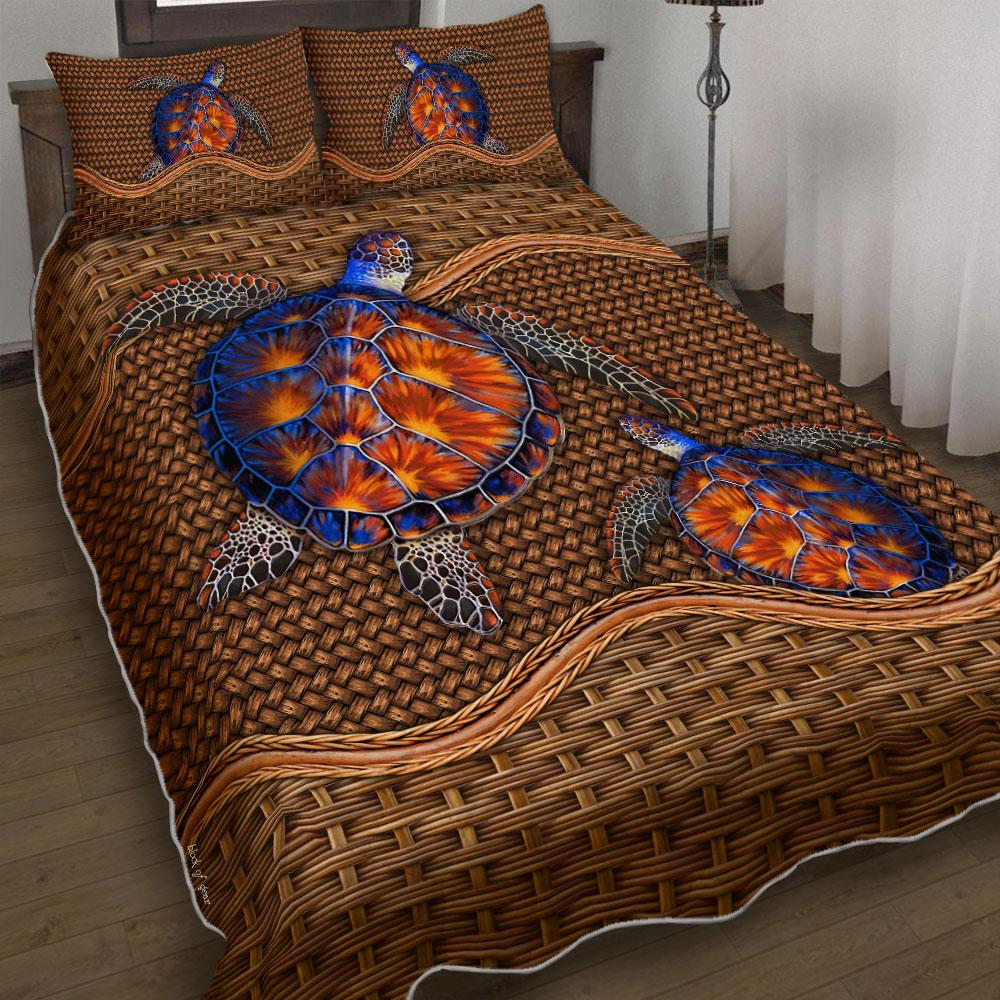 Hawaii Love Turtles Pattern Polynesian Quilt Bed Set - AH Brown - Polynesian Pride