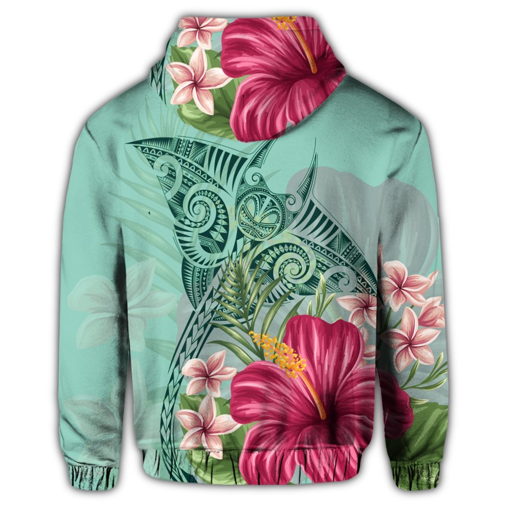 Hawaiian Manta Ray Tropical Hibiscus Plumeria Hoodie - Polynesian Pride