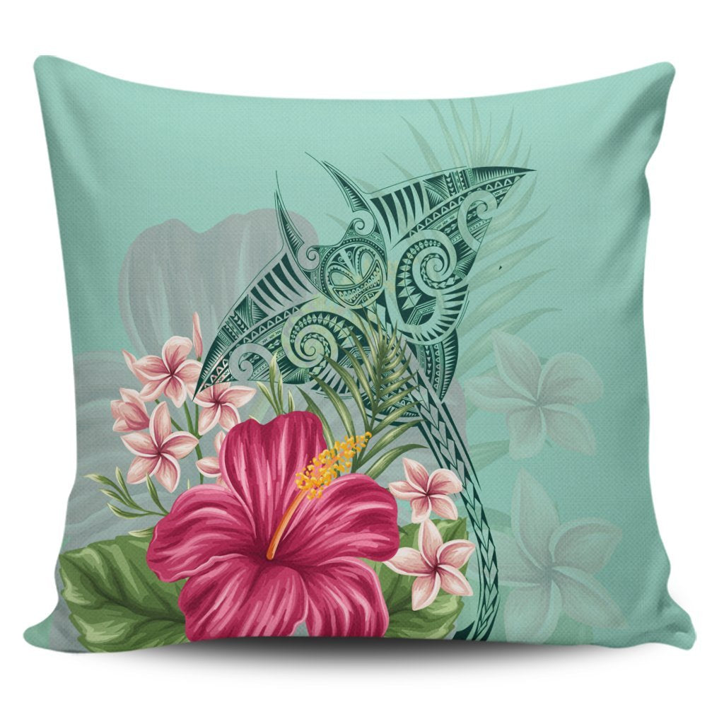 Hawaii Manta Ray Tropical Hibiscus Plumeria Pillow Covers - AH Pillow Covers Black - Polynesian Pride