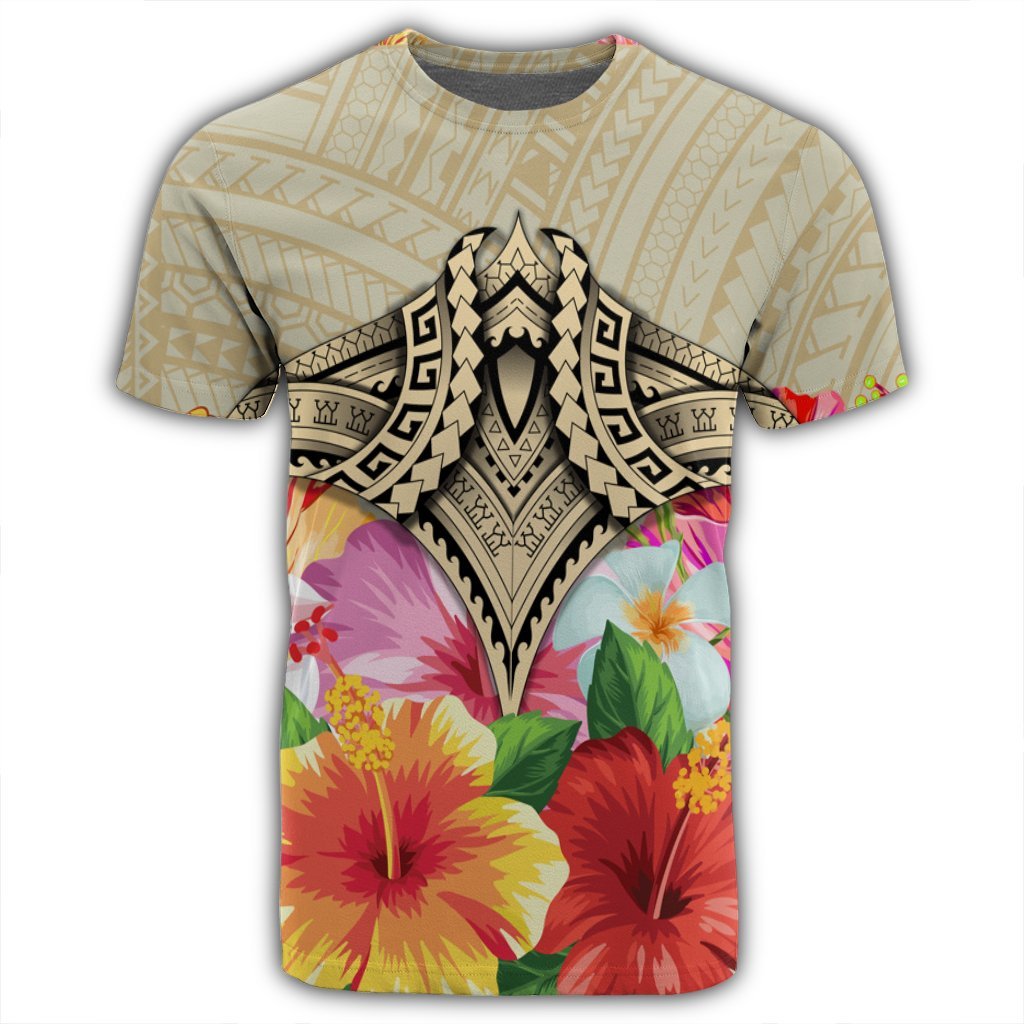 Hawaii Manta Ray Tropical Hibiscus Plumeria Polynesian T Shirt - Polynesian Pride