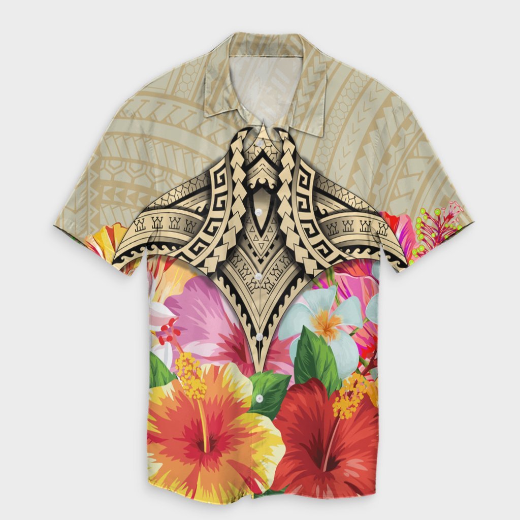 Hawaii Manta Ray Tropical Hibiscus Plumeria Polynesian Hawaiian Shirt - AH Unisex Black - Polynesian Pride