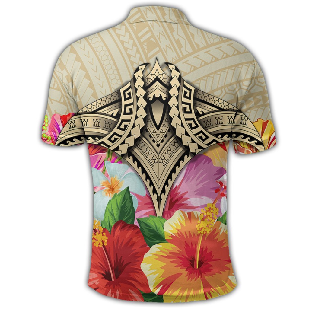 Hawaii Manta Ray Tropical Hibiscus Plumeria Polynesian Polo Shirt - Polynesian Pride