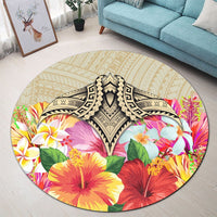 Hawaii Manta Ray Tropical Hibiscus Plumeria Polynesian Round Carpet - AH - Polynesian Pride