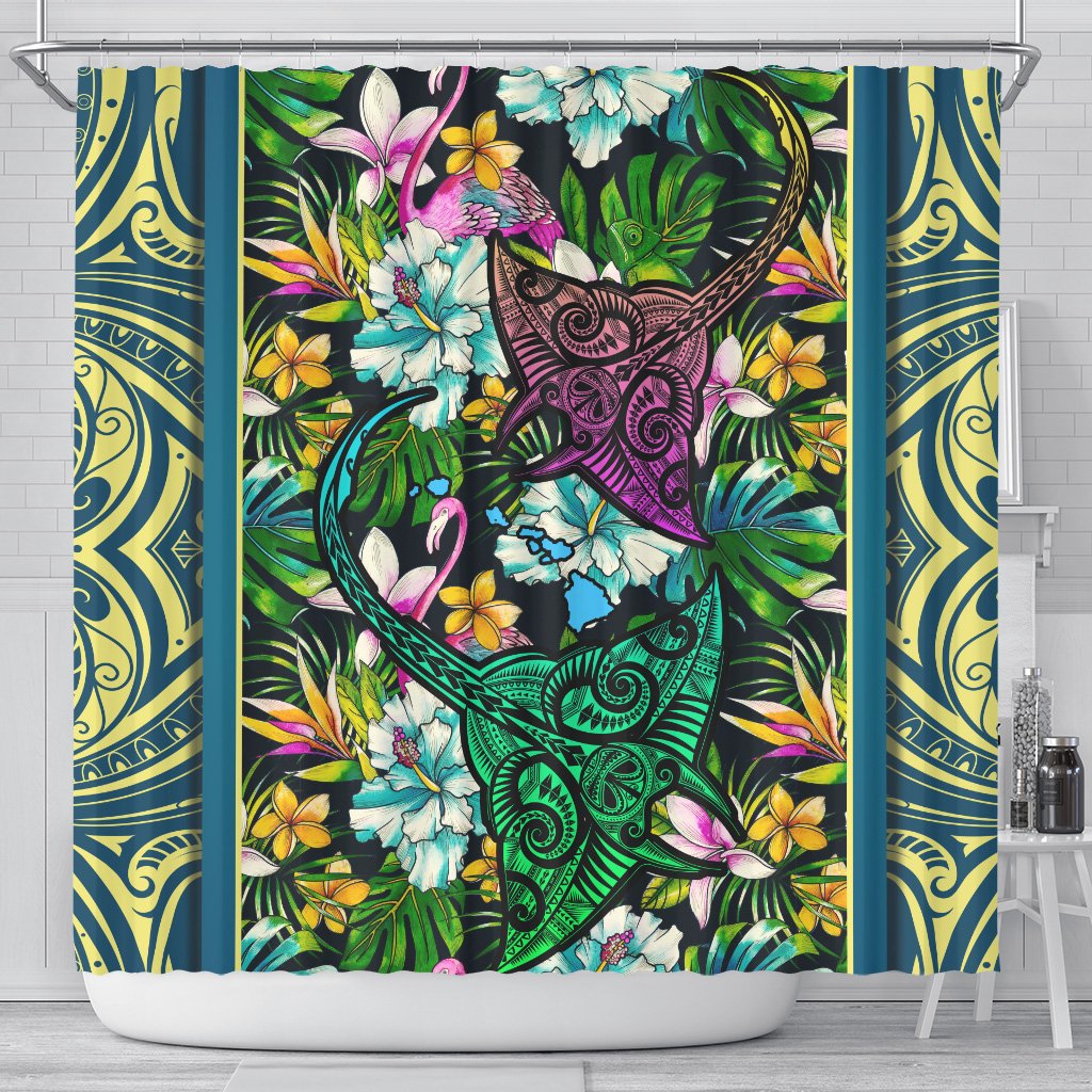 Hawaii Manta Ray Tropical Polynesian Shower Curtain - Pure Style 177 x 172 (cm) Red - Polynesian Pride