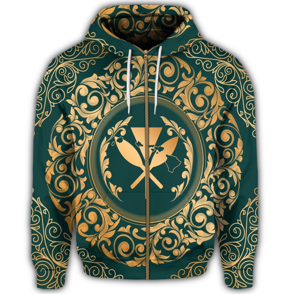Hawaii Map Classic Floral Zip Hoodie Green - Polynesian Pride