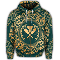 Hawaii Map Classic Floral Zip Hoodie Green - Polynesian Pride