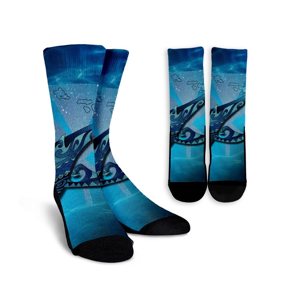 Hawaii Map Kanaka Galaxy Shark Crew Socks - AH Crew Socks White - Polynesian Pride