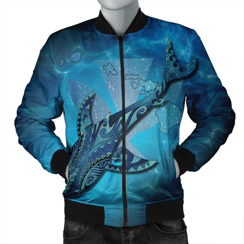 Hawaii Map Kanaka Galaxy Shark Bomber Jacket - AH Black Unisex - Polynesian Pride