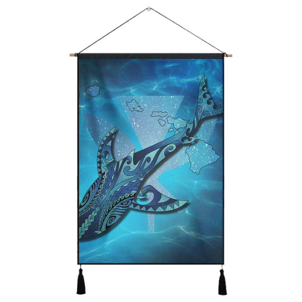 Hawaii Map Kanaka Galaxy Shark Hanging Poster - AH Hanging Poster Cotton And Linen - Polynesian Pride