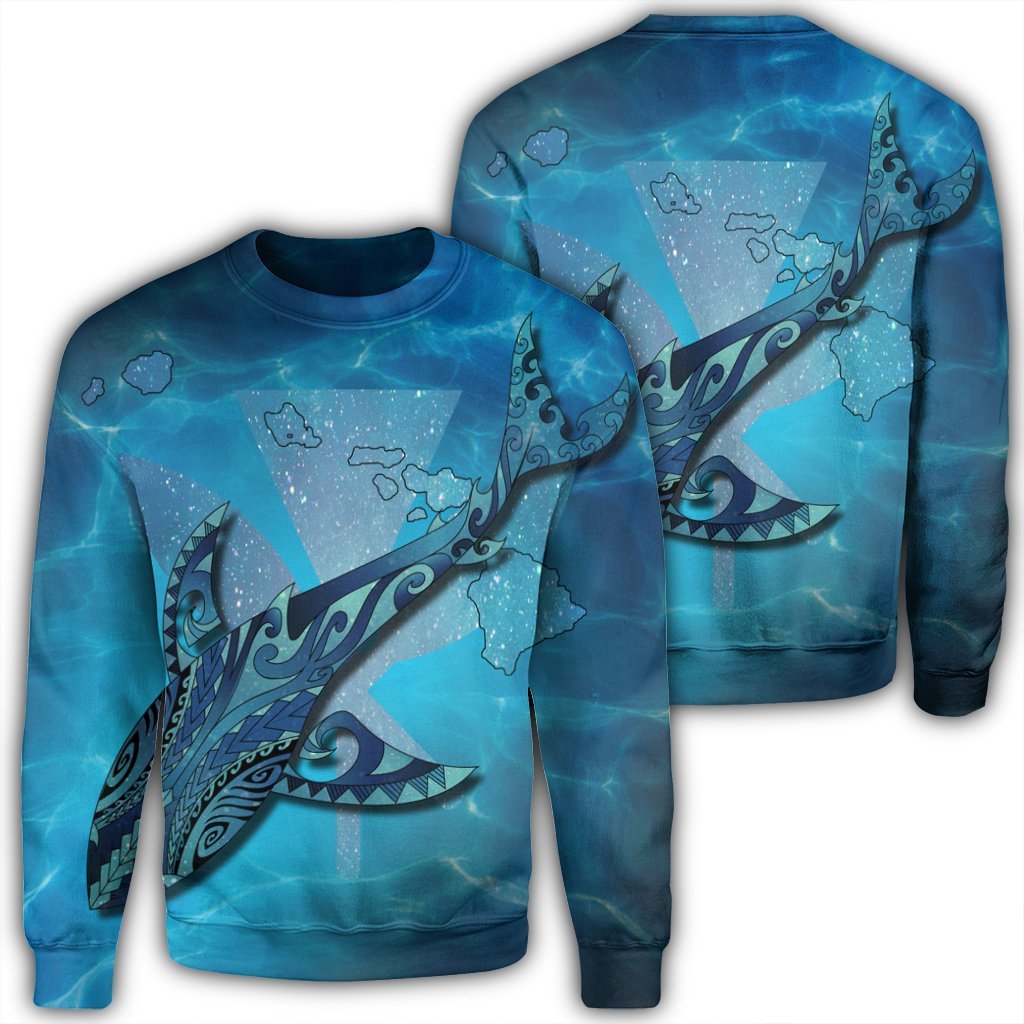 Hawaii Map Kanaka Galaxy Shark Sweatshirt - AH Unisex Black - Polynesian Pride