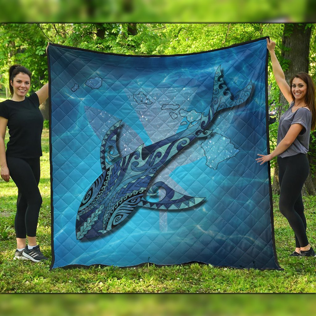 Hawaii Map Kanaka Galaxy Shark Premium Quilts - AH Black - Polynesian Pride