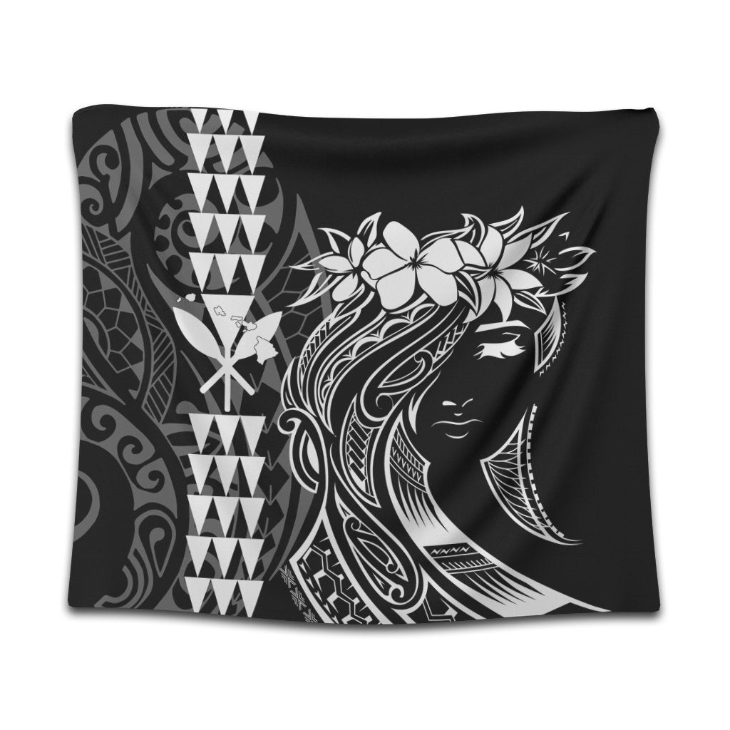 Hawaii Map Kanaka Polynesian Hula Girl Tapestry - AH - J5C Wall Tapestry Black - Polynesian Pride