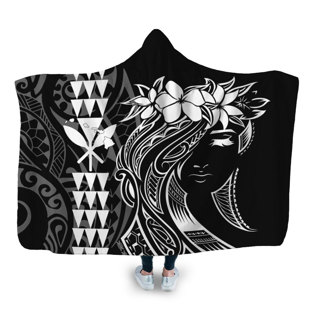 Hawaii Map Kanaka Polynesian Hula Girl Hooded Blanket - AH - J5R Hooded Blanket White - Polynesian Pride