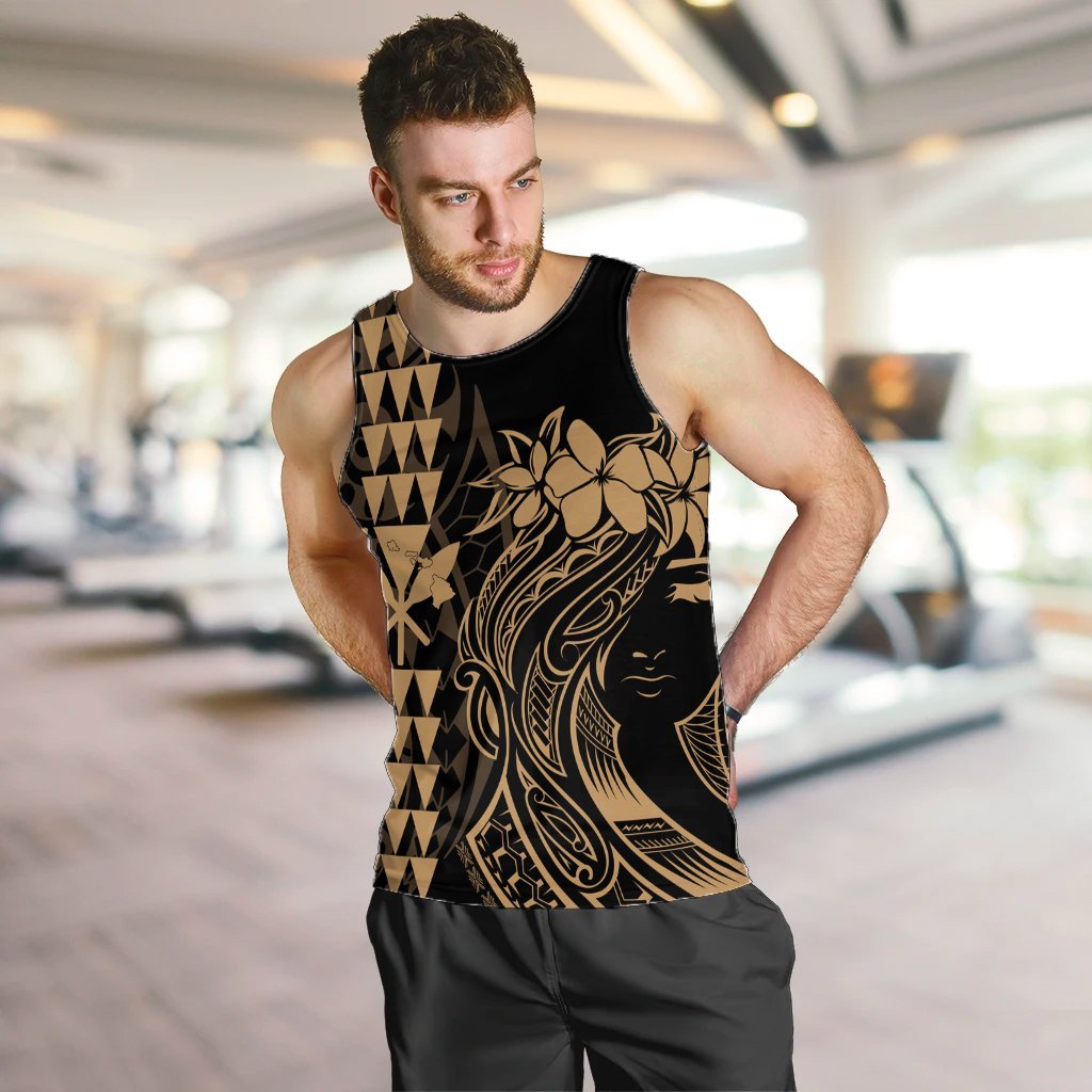 Hawaii Map Kanaka Polynesian Hula Girl Tank Top Gold - AH - J5R - Polynesian Pride