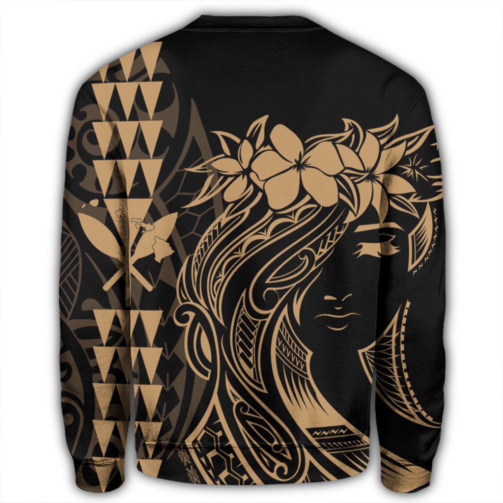Hawaii Map Kanaka Polynesian Hula Girl Sweatshirt Gold - AH - J5R - Polynesian Pride