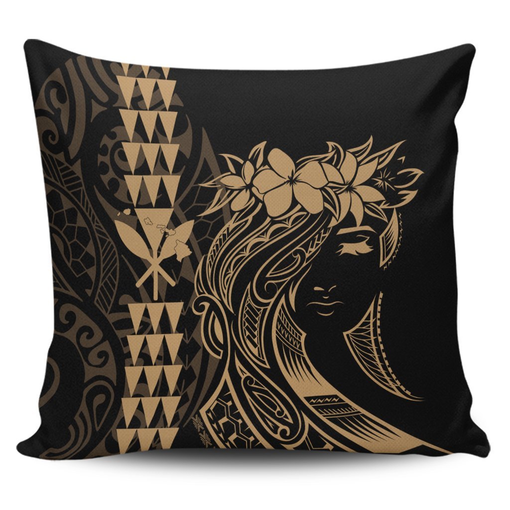 Hawaii Map Kanaka Polynesian Hula Girl Pillow Covers Gold - AH - J5C Pillow Covers Black - Polynesian Pride