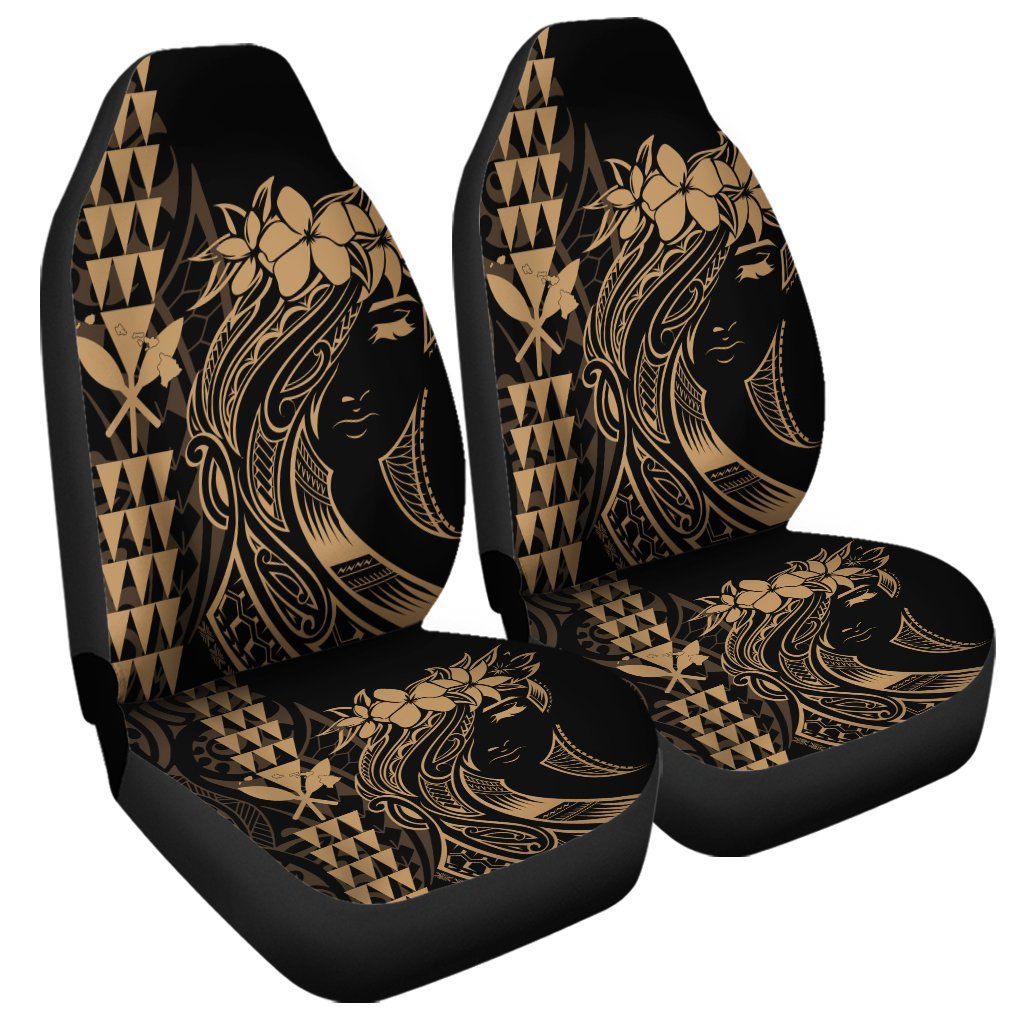 Hawaii Map Kanaka Polynesian Hula Girl Car Seat Covers Gold - AH - J5R Universal Fit Black - Polynesian Pride