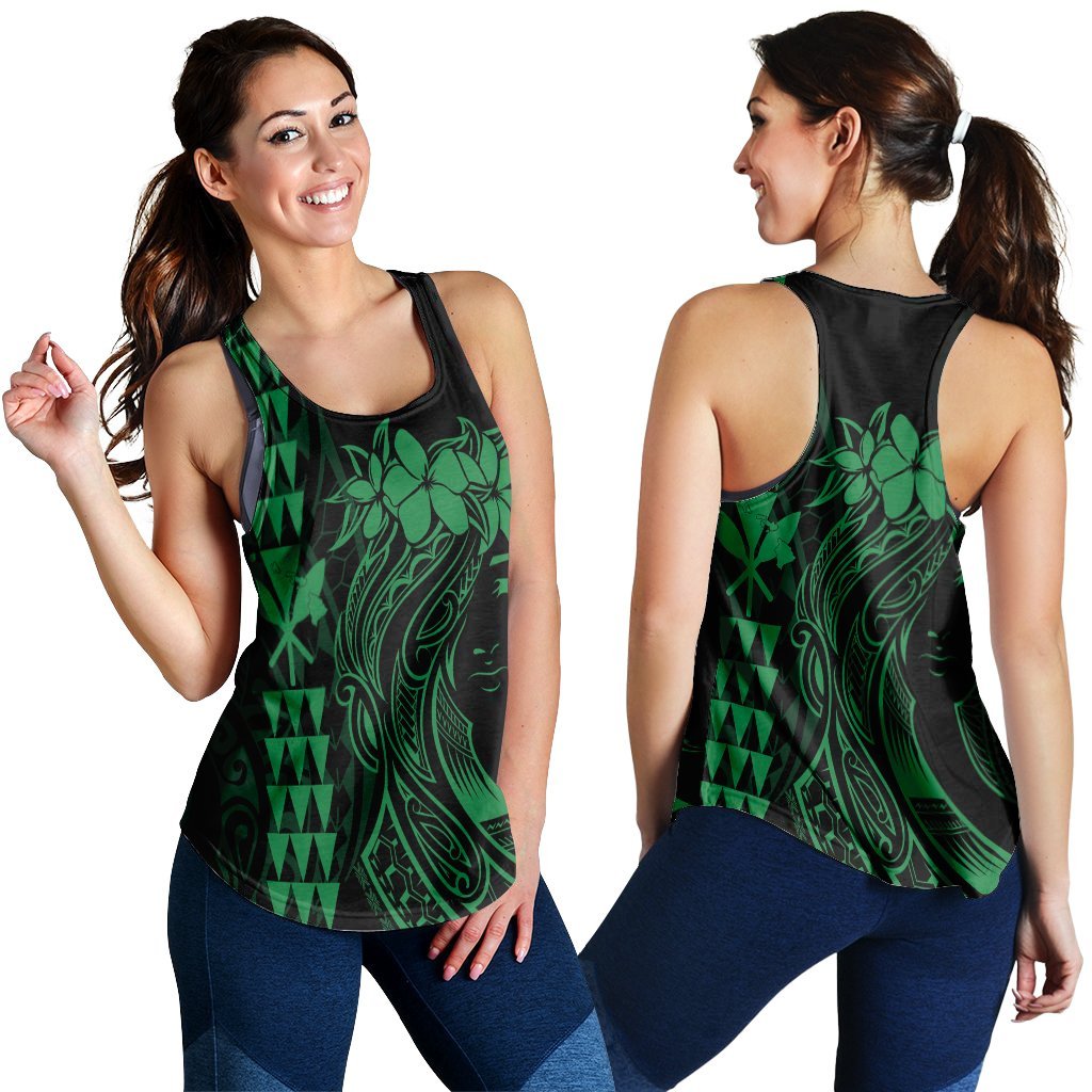 Hawaii Map Kanaka Polynesian Hula Girl Racerback Tank Green - AH - J5R Black - Polynesian Pride