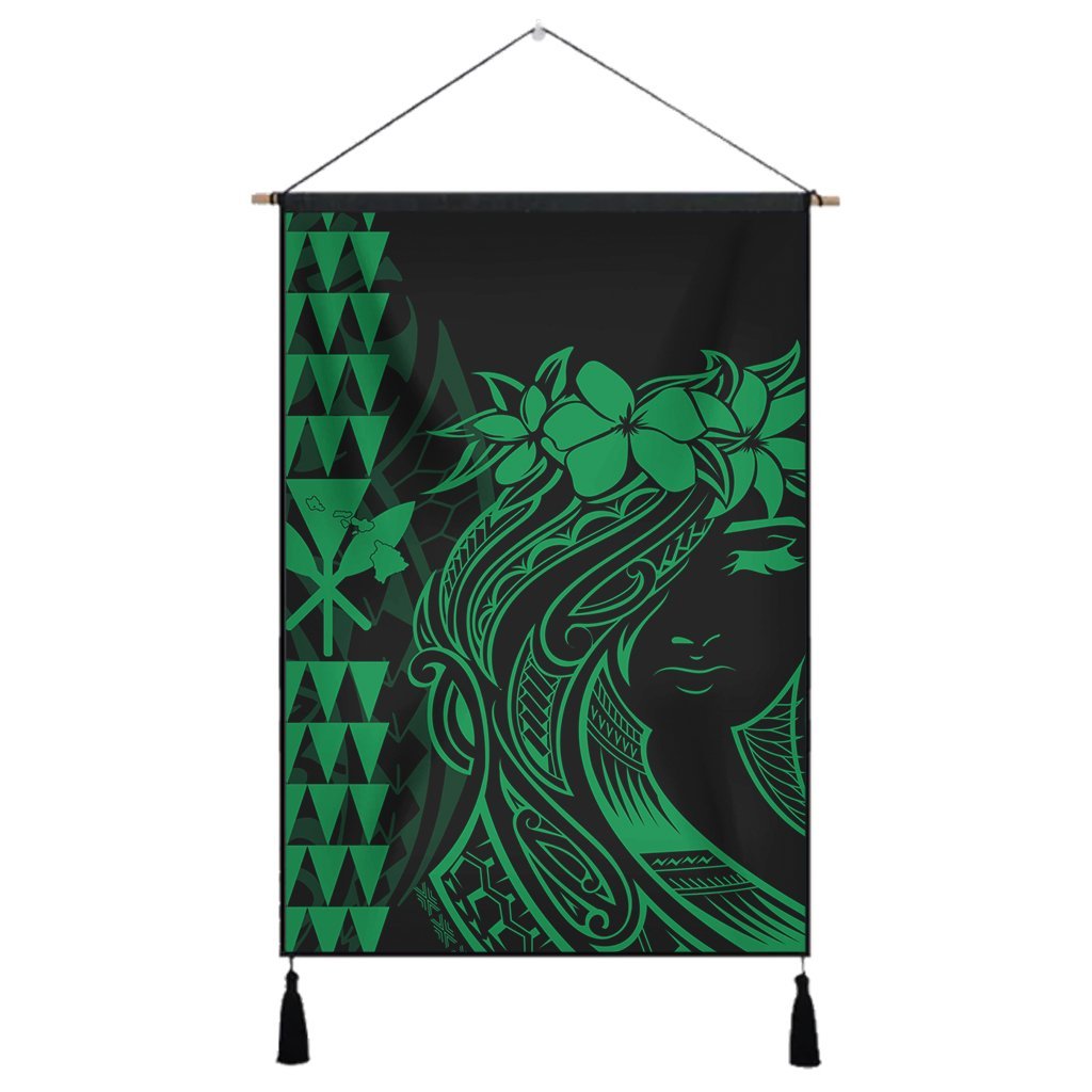 Hawaii Map Kanaka Polynesian Hula Girl Hanging Poster Green - AH - J5R Hanging Poster Cotton And Linen - Polynesian Pride