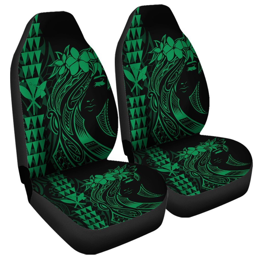 Hawaii Map Kanaka Polynesian Hula Girl Car Seat Covers Green - AH - J5R Universal Fit Black - Polynesian Pride