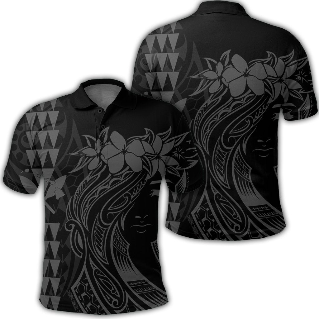 Hawaii Map Kanaka Polynesian Hula Girl Polo Shirt Grey J5R Unisex Black - Polynesian Pride