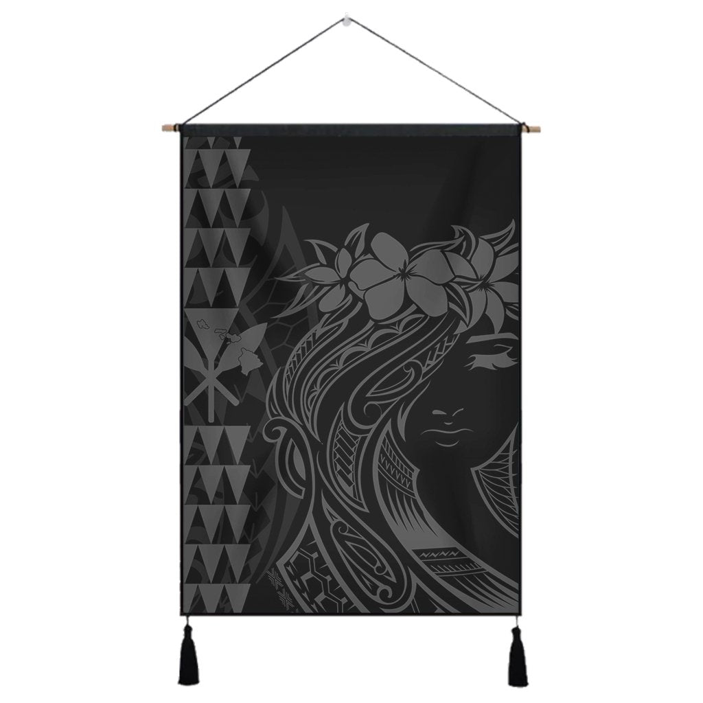 Hawaii Map Kanaka Polynesian Hula Girl Hanging Poster Grey - AH - J5R Hanging Poster Cotton And Linen - Polynesian Pride