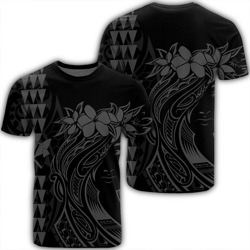 Hawaii Map Kanaka Polynesian Hula Girl T Shirt Grey J5R Unisex Black - Polynesian Pride