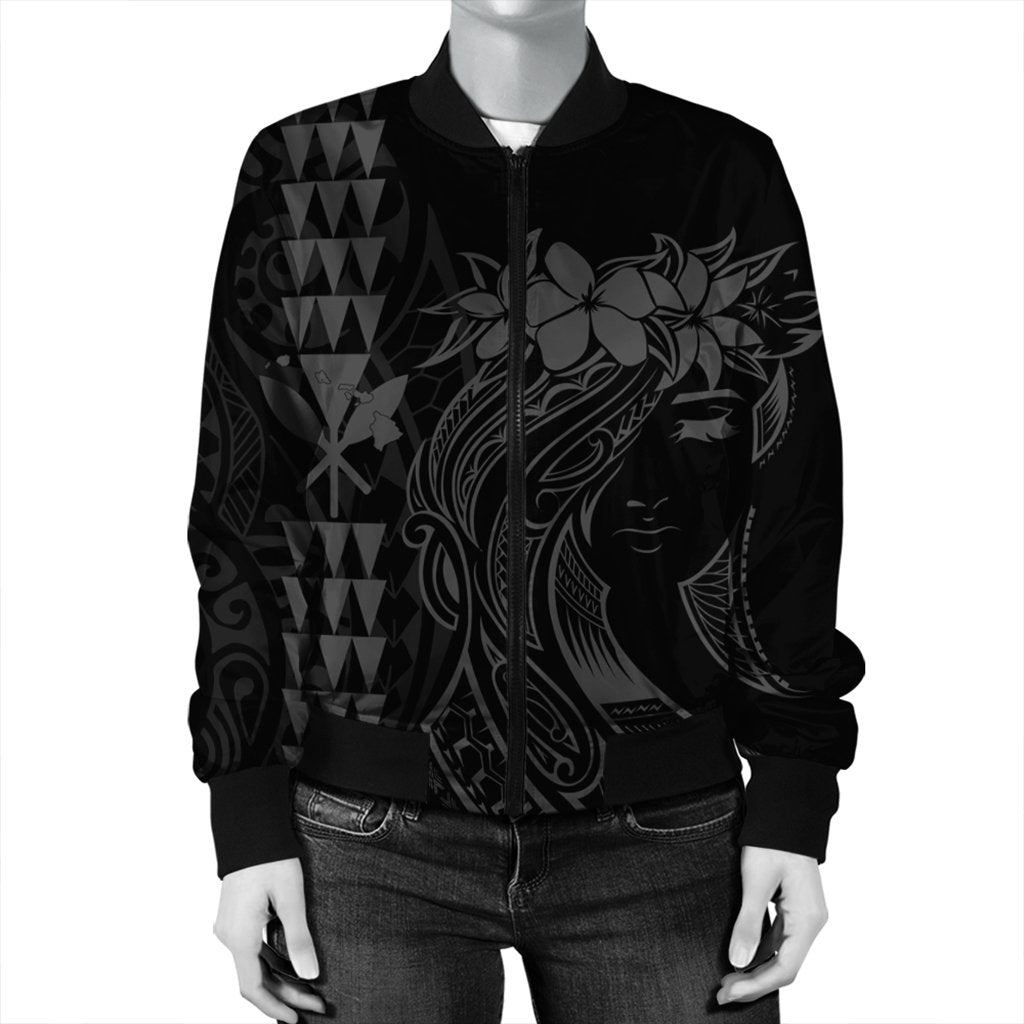 Hawaii Map Kanaka Polynesian Hula Girl Bomber Jacket Grey - AH - J5R - Polynesian Pride