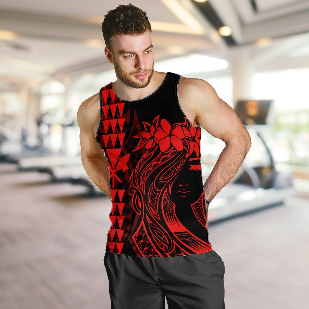 Hawaii Map Kanaka Polynesian Hula Girl Tank Top Red - AH - J5R - Polynesian Pride