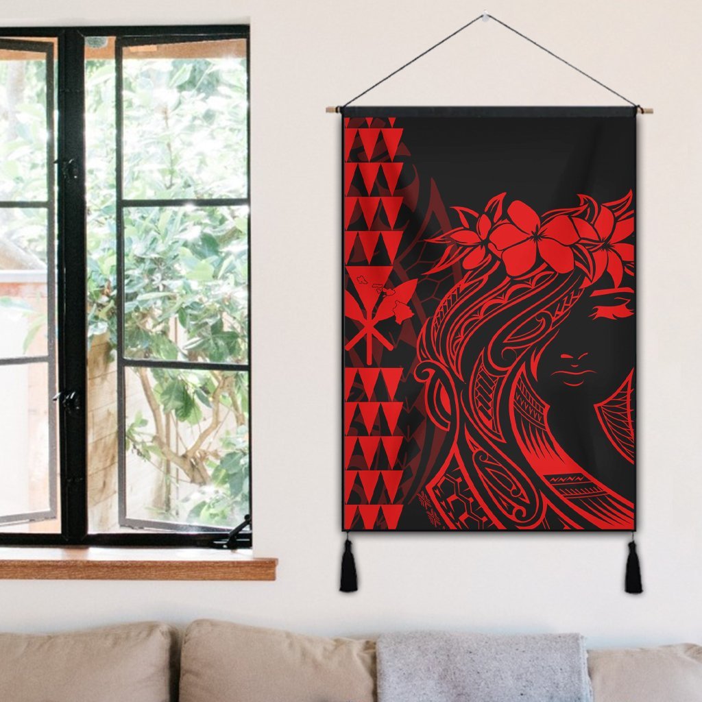 Hawaii Map Kanaka Polynesian Hula Girl Hanging Poster Red - AH - J5R - Polynesian Pride