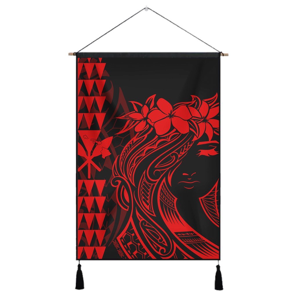 Hawaii Map Kanaka Polynesian Hula Girl Hanging Poster Red - AH - J5R Hanging Poster Cotton And Linen - Polynesian Pride