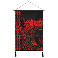 Hawaii Map Kanaka Polynesian Hula Girl Hanging Poster Red - AH - J5R Hanging Poster Cotton And Linen - Polynesian Pride