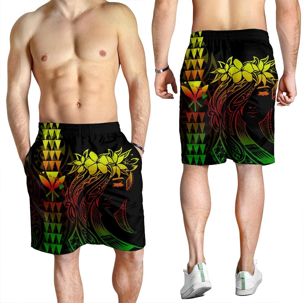 Hawaii Map Kanaka Polynesian Hula Girl Men's Shorts Reggae - AH - J5C - Polynesian Pride