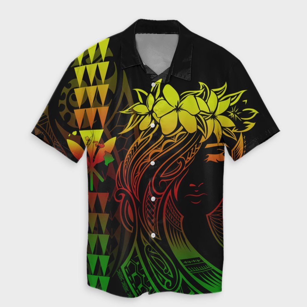 Hawaii Map Kanaka Polynesian Hula Girl Hawaiian Shirt Reggae - AH - J5R Unisex Black - Polynesian Pride