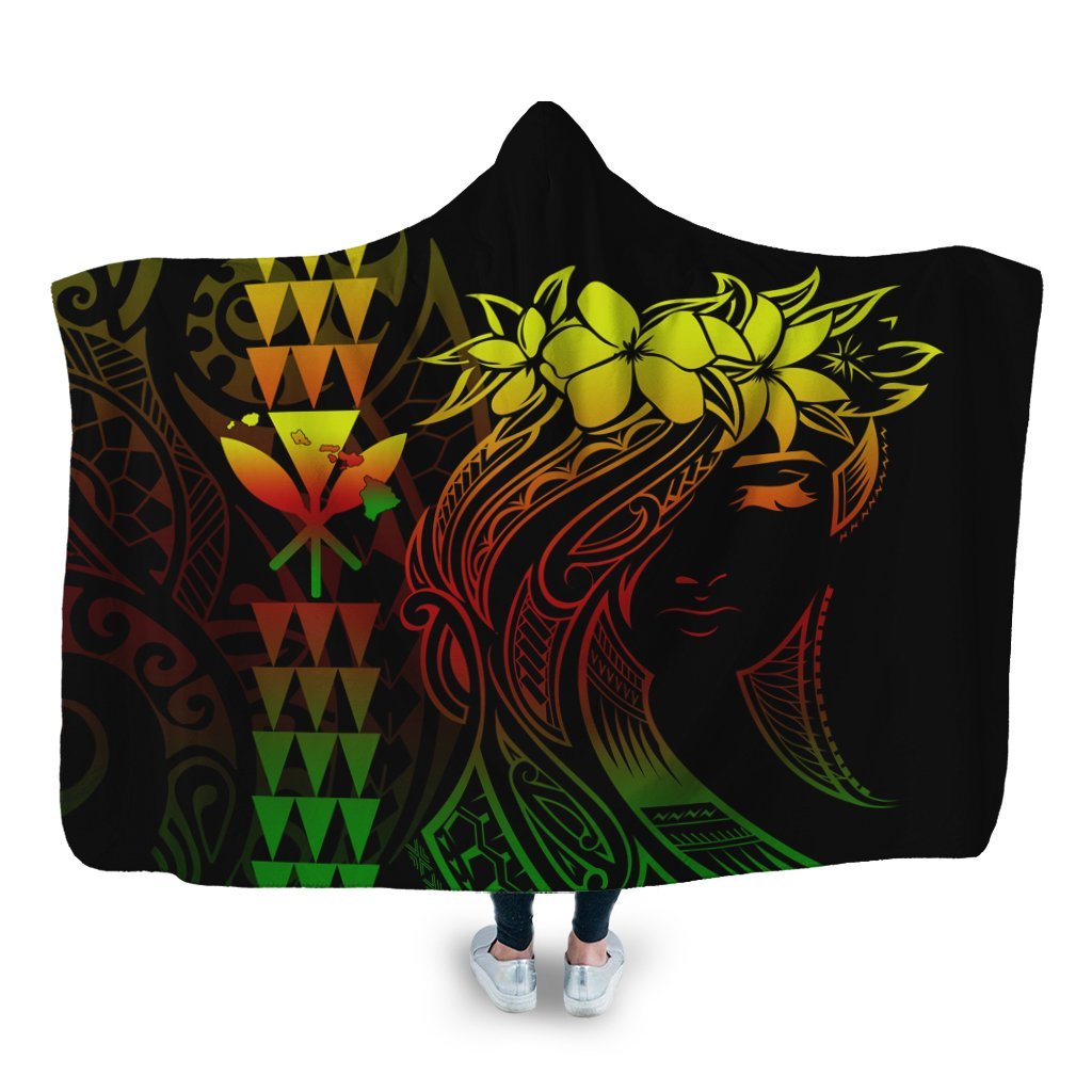 Hawaii Map Kanaka Polynesian Hula Girl Hooded Blanket Reggae - AH - J5R Hooded Blanket White - Polynesian Pride