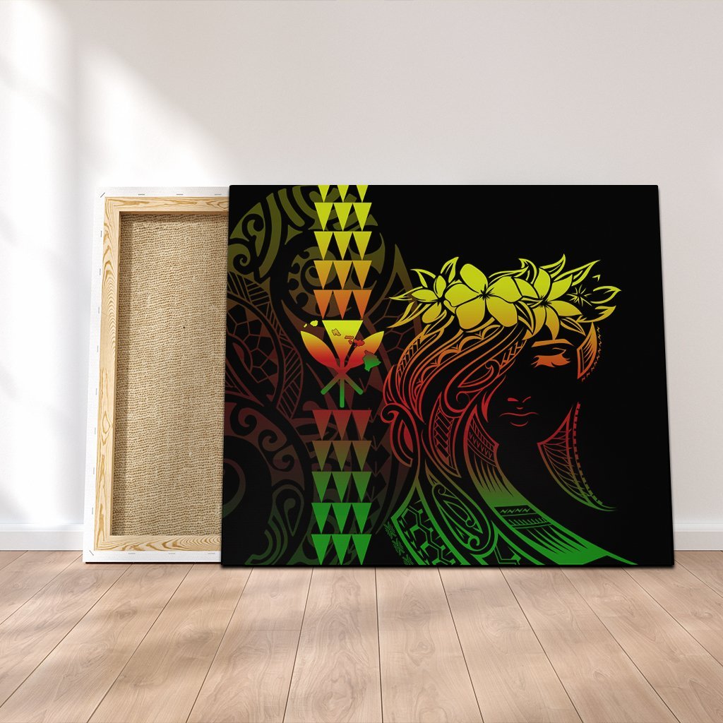 Hawaii Map Kanaka Polynesian Hula Girl Canvas Reggae - AH - J5C Canvas Poly-cotton - Polynesian Pride