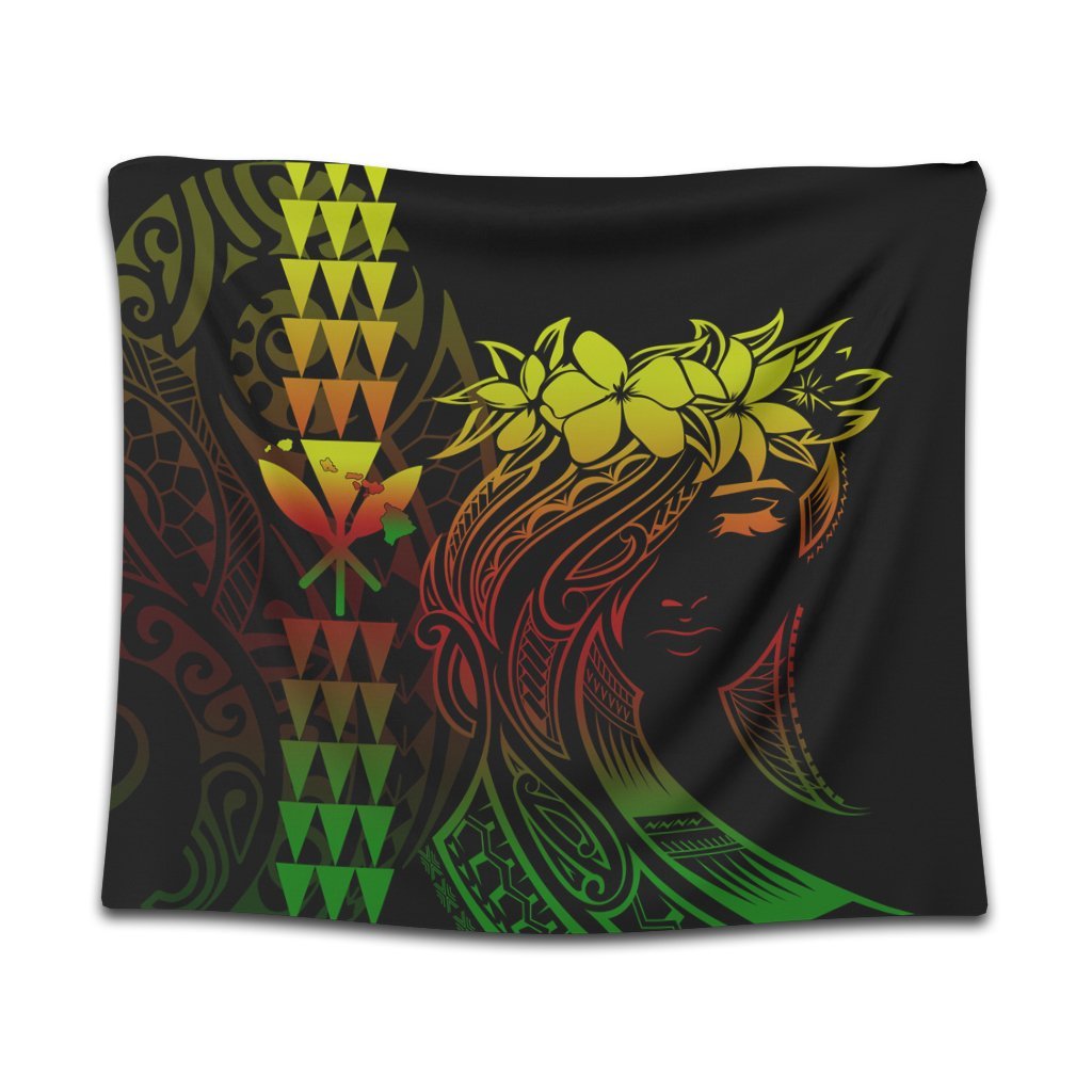 Hawaii Map Kanaka Polynesian Hula Girl Tapestry Reggae - AH - J5C Wall Tapestry Black - Polynesian Pride