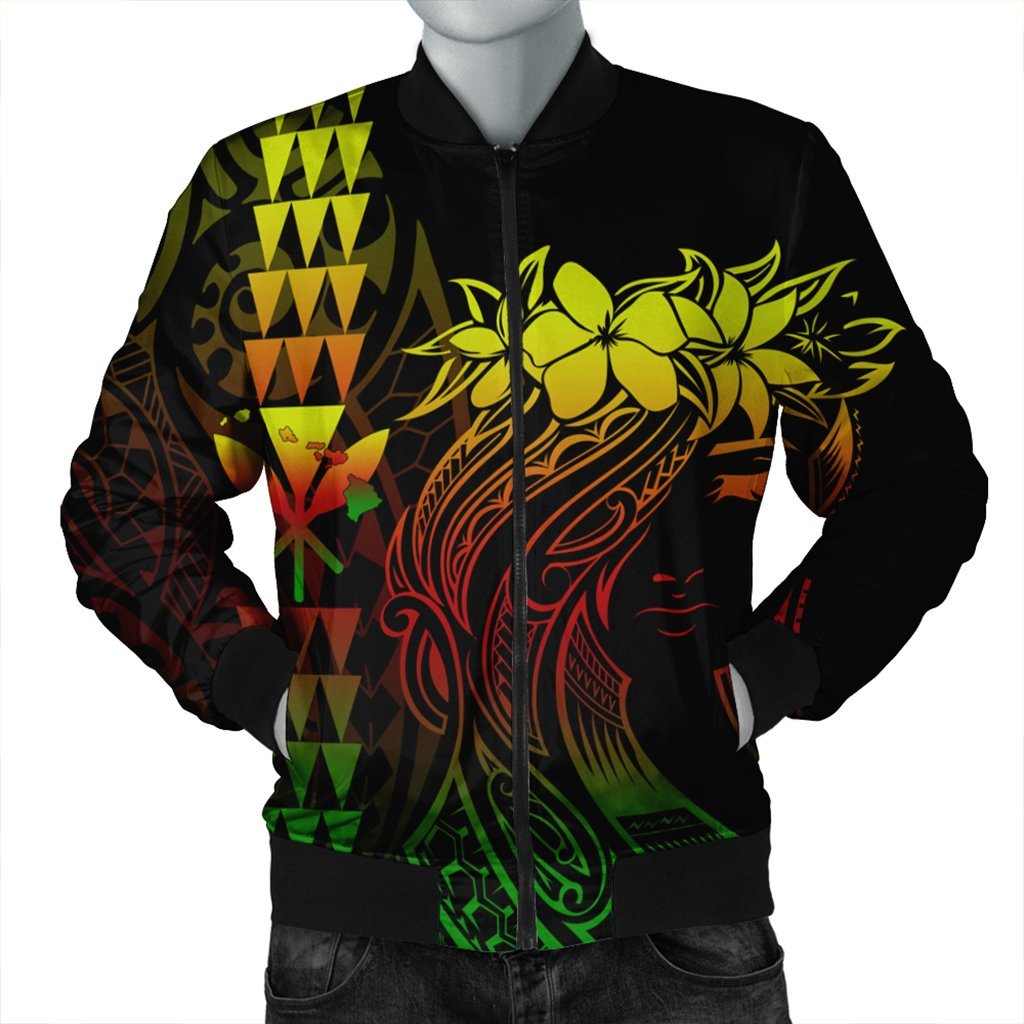 Hawaii Map Kanaka Polynesian Hula Girl Bomber Jacket Reggae - AH - J5R Black Unisex - Polynesian Pride