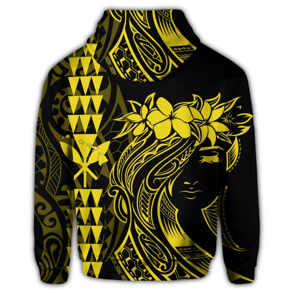 Hawaiian Map Kanaka Polynesian Hula Girl Hoodie Yellow - Polynesian Pride