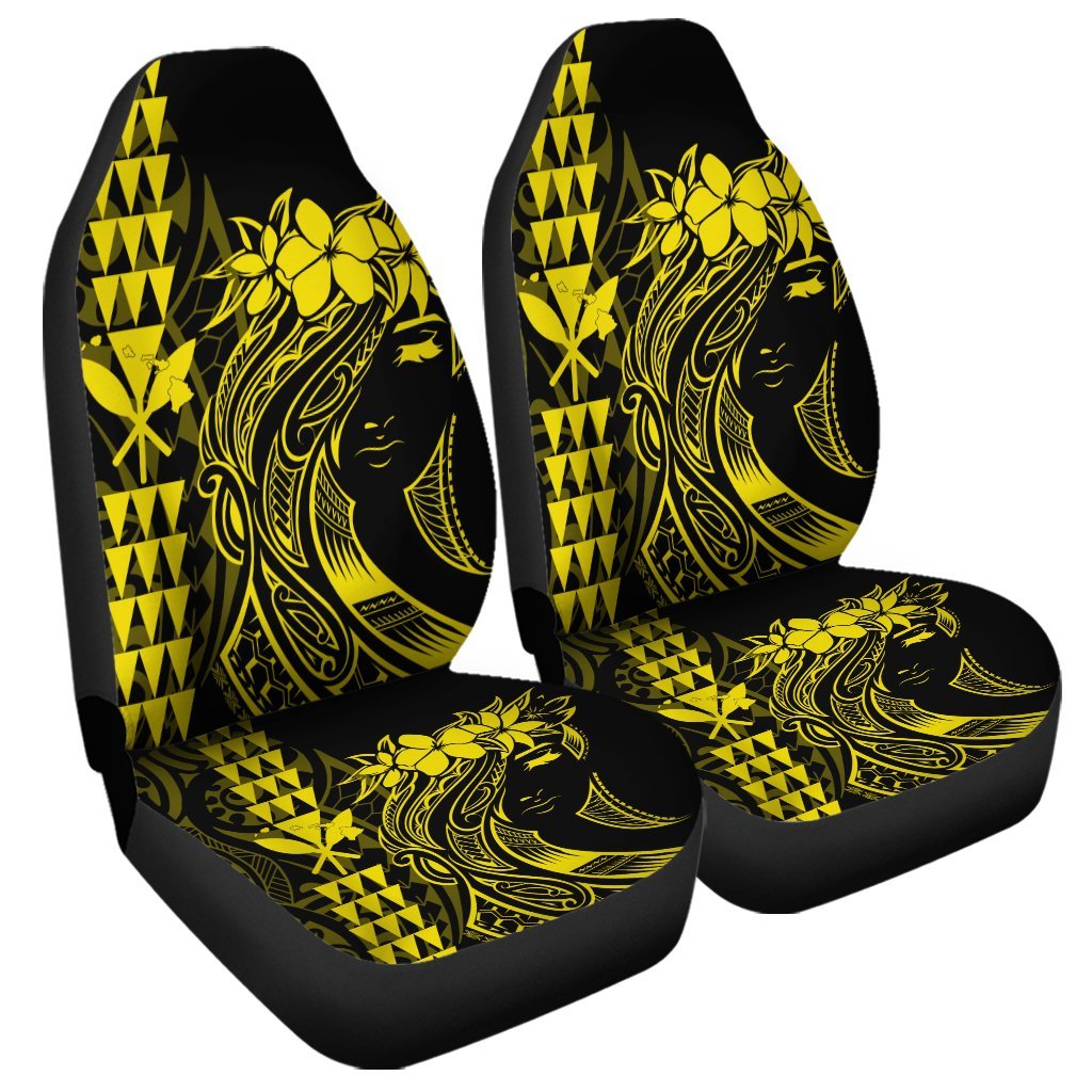 Hawaii Map Kanaka Polynesian Hula Girl Car Seat Covers Yellow - AH - J5R Universal Fit Black - Polynesian Pride