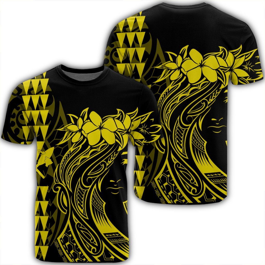 Hawaii Map Kanaka Polynesian Hula Girl T Shirt Yellow J5R Unisex Black - Polynesian Pride