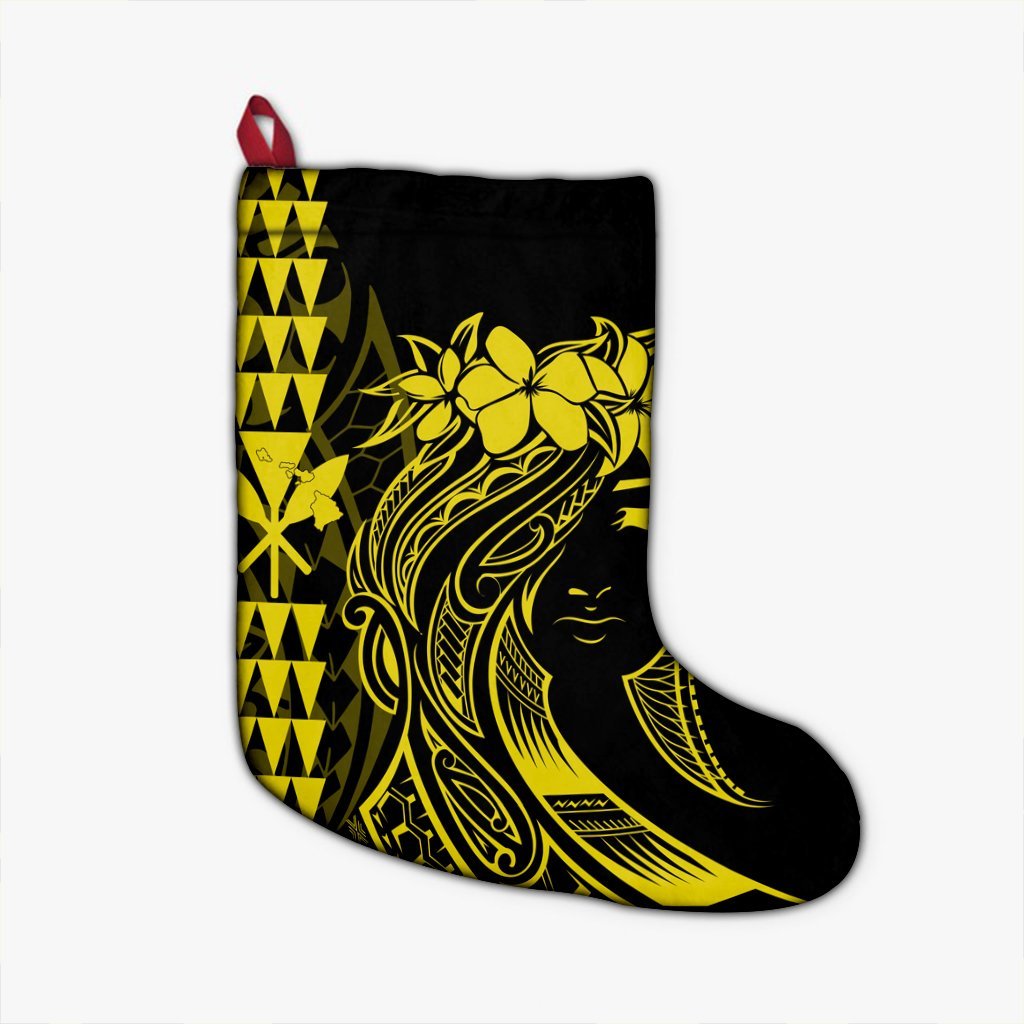 Hawaii Map Kanaka Polynesian Hula Girl Christmas Stocking Yellow - AH - J5R Christmas Stocking 26 X 42 cm Black - Polynesian Pride