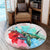 Hawaii Map Kanaka Sea Turtle Hibiscus Round Carpet - AH - Blue Pink - Polynesian Pride