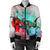 Hawaii Map Kanaka Sea Turtle Hibiscus Bomber Jacket - AH - Blue Pink - Polynesian Pride