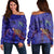 Hawaii Map Kanaka Turtle Women's Off Shoulder Sweater - Volcano Style - Galaxy - AH Black - Polynesian Pride