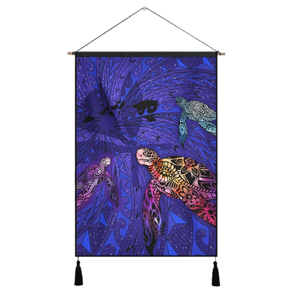 Hawaii Map Kanaka Turtle Hanging Poster - Volcano Style - Galaxy - AH Hanging Poster Cotton And Linen - Polynesian Pride