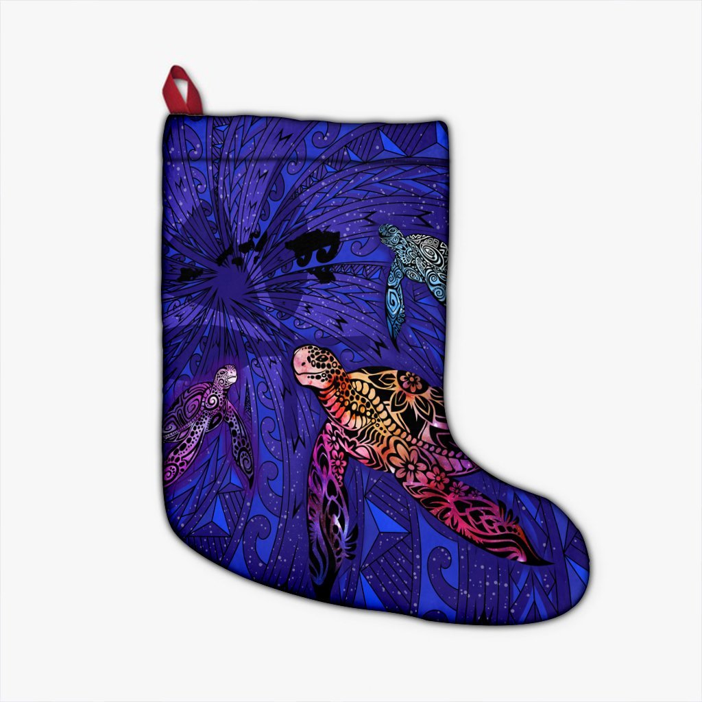 Hawaii Map Kanaka Turtle Christmas Stocking - Volcano Style - Galaxy - AH Christmas Stocking 26 X 42 cm Black - Polynesian Pride